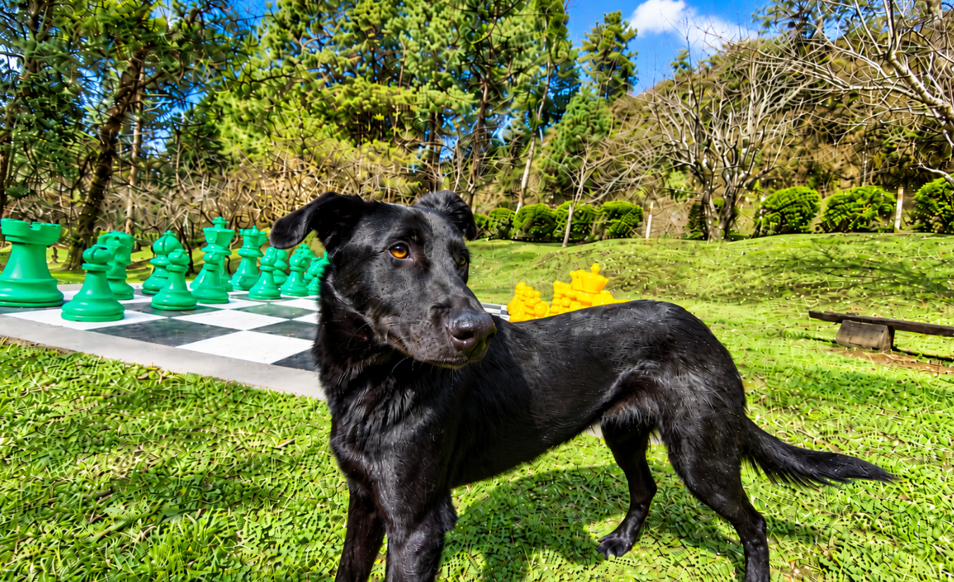 Cachorro brincando no playground pet do Hotel Fazenda Golden Park em Campos do Jordão